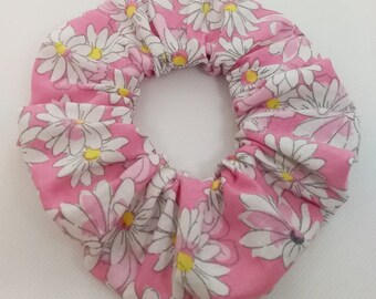 Pink/White Flower Hair Scrunchie - Hair Ties - Hair Accessories