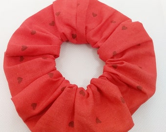 Red Hair Scrunchie With Black Heart's- Valentine's Day - Gift For Her