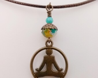Sitting Yoga Pose Necklace - Meditation Jewelry - Cord Pendant Necklace -
