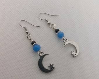 Star and Moon Earrings - Crescent Moon and Star Earrings - Handmade Earrings