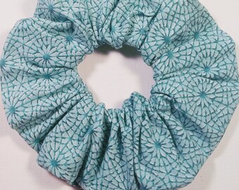 Floral Teal Hair Scrunchie - Hair Ties - Hair Accessories