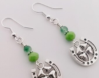 Horse Shoe Earrings - Four Leaf Clover Earrings - ST. Patrick's Day - Luck of The Irish Earrings