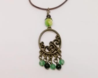 Boho Chandelier Pendant Necklace - Boho Cord Pendant - Boho Style Jewelry