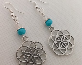 Flower of Life Earrings Blue, Seed of Life Earrings