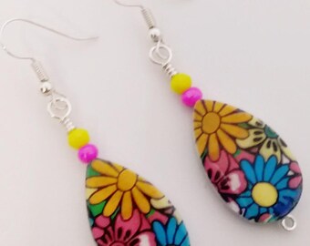 Flower Tear Drop Earrings -Flower Dangle Earrings - Flower Shell Earrings - Gift For Her