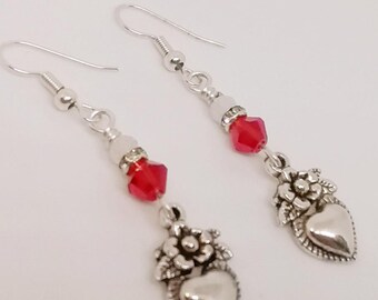 Flower Heart Earrings - Boho Earrings - Heart Boho  Earrings - Valentine's Day Gift