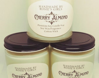Cherry Almond Scented Soy Candle - Scented Candle - Soy Candle
