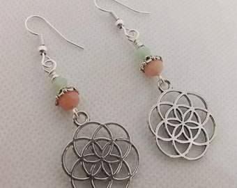 Flower of Life Earrings Peach, Seed of Life Earrings
