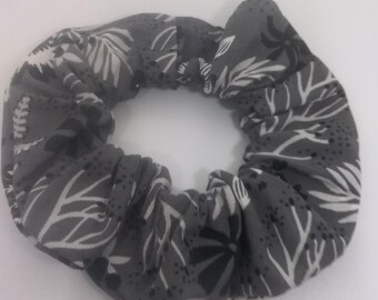 Black/Grey Floral Hair Scrunchie - Hair Ties - Hair Accessories