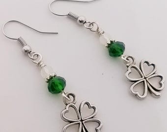 Four Leaf Clover Earrings - Festive Earrings - St. Patrick's day Jewelry - Dangle Earrings
