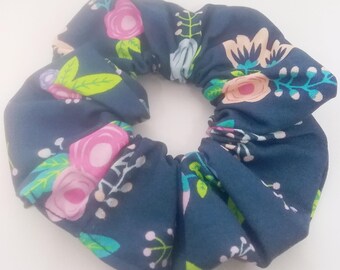 Blue Floral Hair Scrunchie - Hair Ties - Hair Accessories
