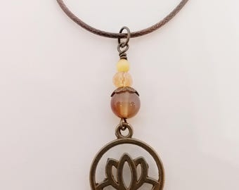 Lotus Pendant Necklace - Meditation Jewelry - Cord Pendant Necklace -