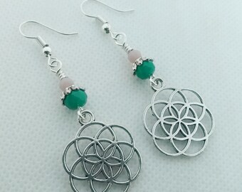 Flower of Life Earrings Green, Seed of Life Earrings