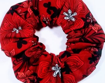 Red/Black/Pink Floral Hair Scrunchie - Hair Ties - Hair Accessories