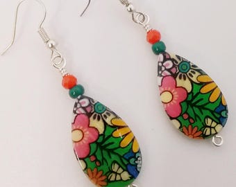 Flower Tear Drop Earrings -Flower Dangle Earrings - Flower Shell Earrings - Gift For Her