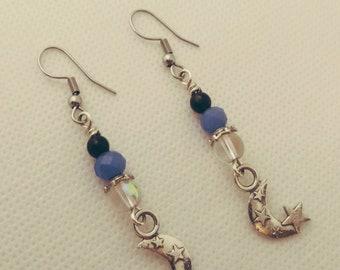 Star and Moon Earrings - Crescent Moon and Star Earrings - Handmade Earrings