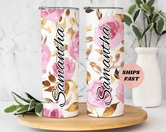 Personalized Floral Tumbler with Lid and Straw