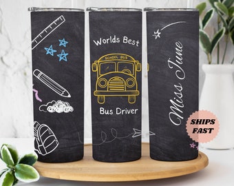 Personalized School Bus Driver Tumbler: Thank You Gift with Straw