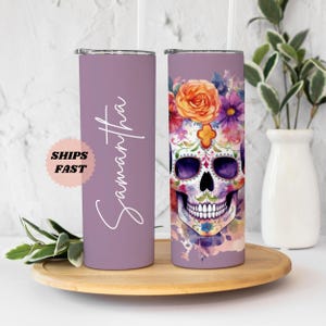 Sugar Skull Tumbler, Dia de los Muertos, Slide Lid & Straw