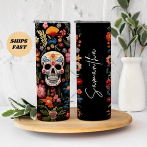 Personalized Sugar Skull Tumbler, day of the dead tumbler, Dia de los Muertos, sugar skull gift, sugar skull cup, day of the dead gifts