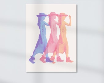 Cowgirl Pink Blue Gold Art Print | Coastal Cowgirl Art | Digital Download | Cowgirl Art Print | Pink Western Wall Art | Bar Cart Art | Dorm