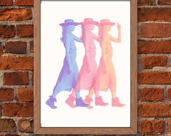 Cowgirl Pink Blue Gold Art Print | Coastal Cowgirl Art | Digital Download | Cowgirl Art Print | Pink Western Wall Art | Bar Cart Art | Dorm