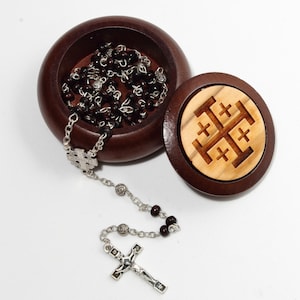 Handmade Olive Wood Rosary in Box Blessed in Holy Sepulcher Jerusalem Christian Prayer Beads Holy Land Religious Gift Christian Gift