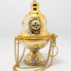 Small Gold and Silver Orthodox Incense Burner, Holy Land Religious Gift, Can Be Blessed in Jerusalem Christian Censer for Prayer and Worship