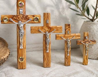 Olive Wood Crucifix blessed Jerusalem, Catholic Wall Cross, Holy Land Cross, Christian Gift,Jesus Cross,Blessed Crucifix, Wall Hanging Decor