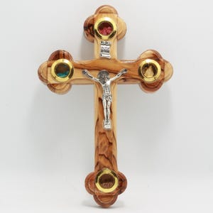 Olive Wood Cross from the Holy Land of Jerusalem, Cross for the wall Cross with Soil and incense from Jerusalem