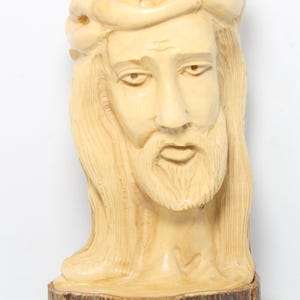 Jesus Gesicht Statue Christus Holz schnitzen Jesus Gesicht mit Thron aus Olivenholz
