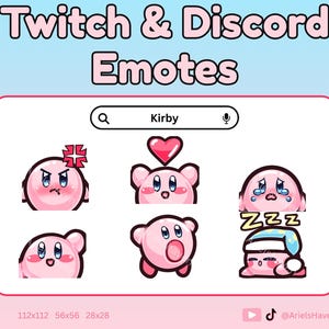 6 cute pink KIRBY Twitch & Discord Emotes