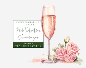 Rosa Champagner Clipart. Valentinstag PNG Bild. Vday Cocktail Grafik. Kommerzielle Nutzung. Sofort Download. Aquarell rosa Blumen Clip Art.