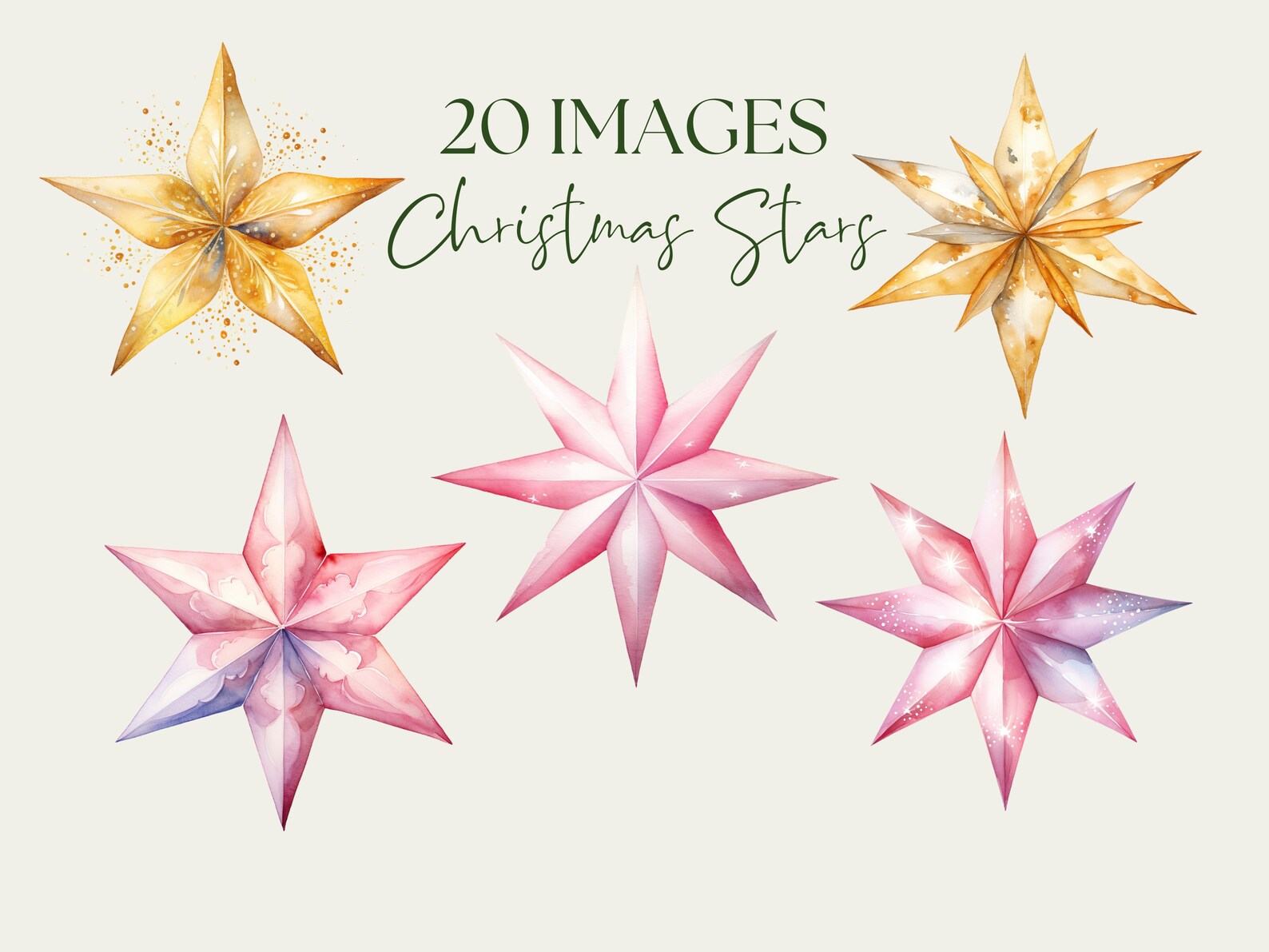 Watercolor Christmas Stars Clip Art. Festive Xmas Star PNG. Holiday ...