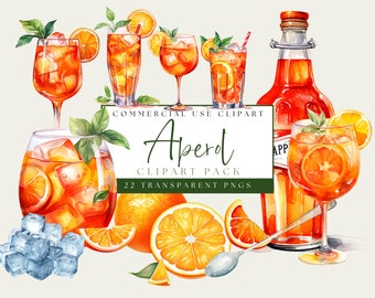 Imágenes Prediseñadas de Aperol. Paquete de bebidas de verano. Aperol Spritz PNG. Gráfico de bebida de cóctel. Descarga digital instantánea. Uso comercial. Arte de la señal del menú.