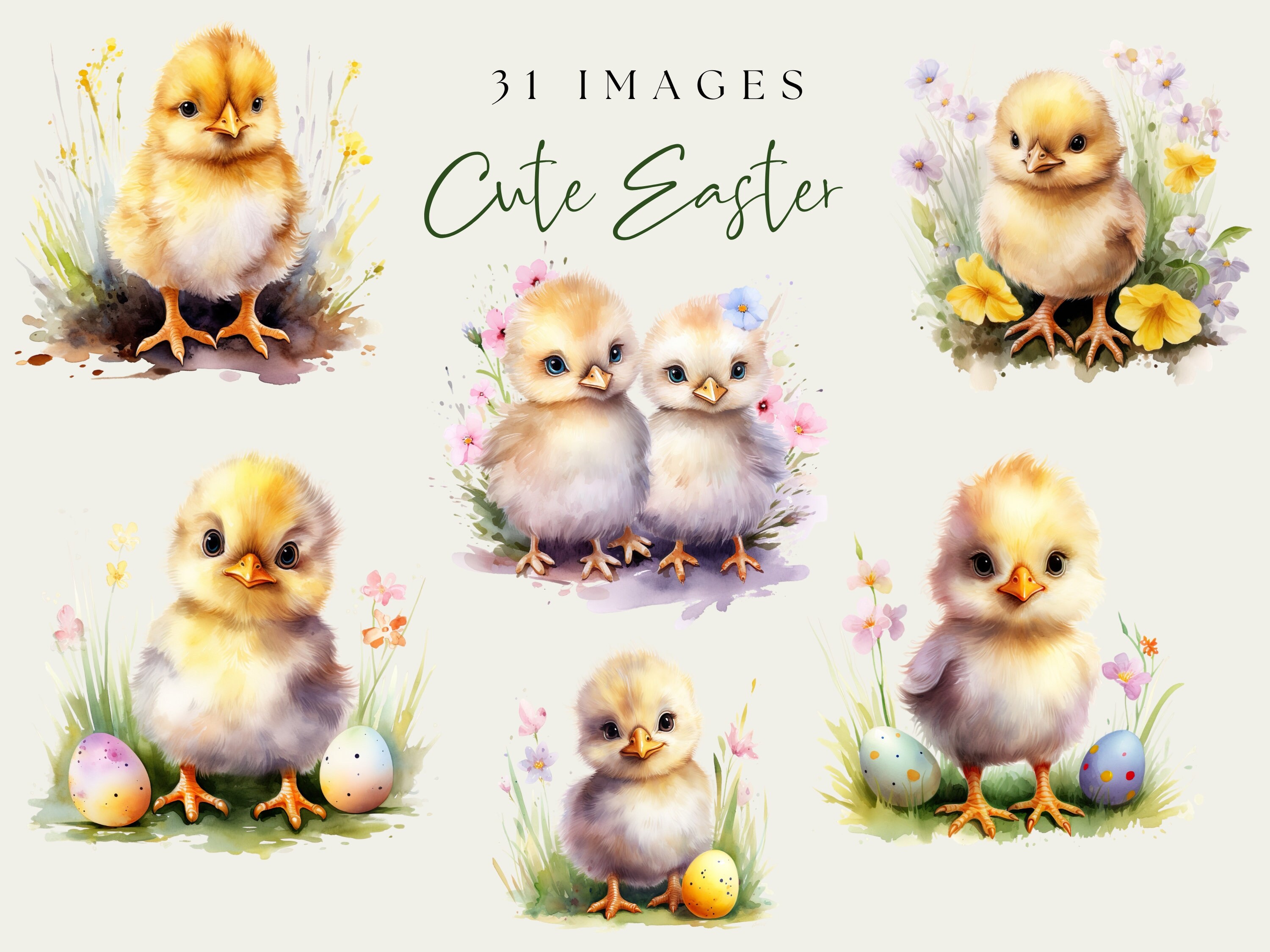 Watercolor Easter Clipart. Spring Bundle. Cute Baby Animal PNG. Bunny ...