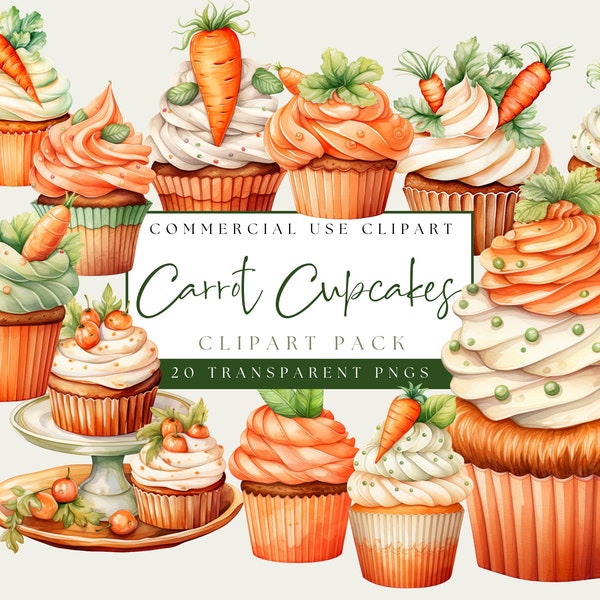 Easter Cupcake Clipart. Carrot Cake Graphic. PNG Image. Instant Download. Watercolor Bundle. Card Making. Scrapbook. Journal. Commercial Use