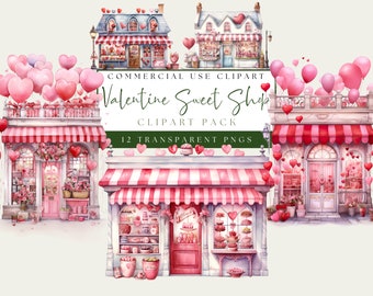 Valentine Candy Shop Clipart. Pink & Red Valentine Sweet Shop PNG. Instant Download. Watercolor Set. Commercial Use. Transparent Background