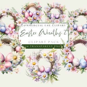 Easter Wreath Clipart. Watercolor Easter Flower And Egg Graphics. Spring Floral Wreath PNG Bundle. Instant Digital Download. Commercial Use.