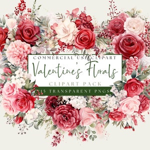 Valentine Watercolor Flowers Clipart Pack. Valentines Day Flower Images ...