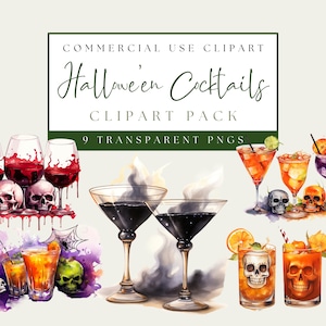 Halloween Cocktail Clipart. Spooky Halloween Drinks. PNG Clipart. Commercial Use. Transparent Background. Instant Download. Creepy Cocktails