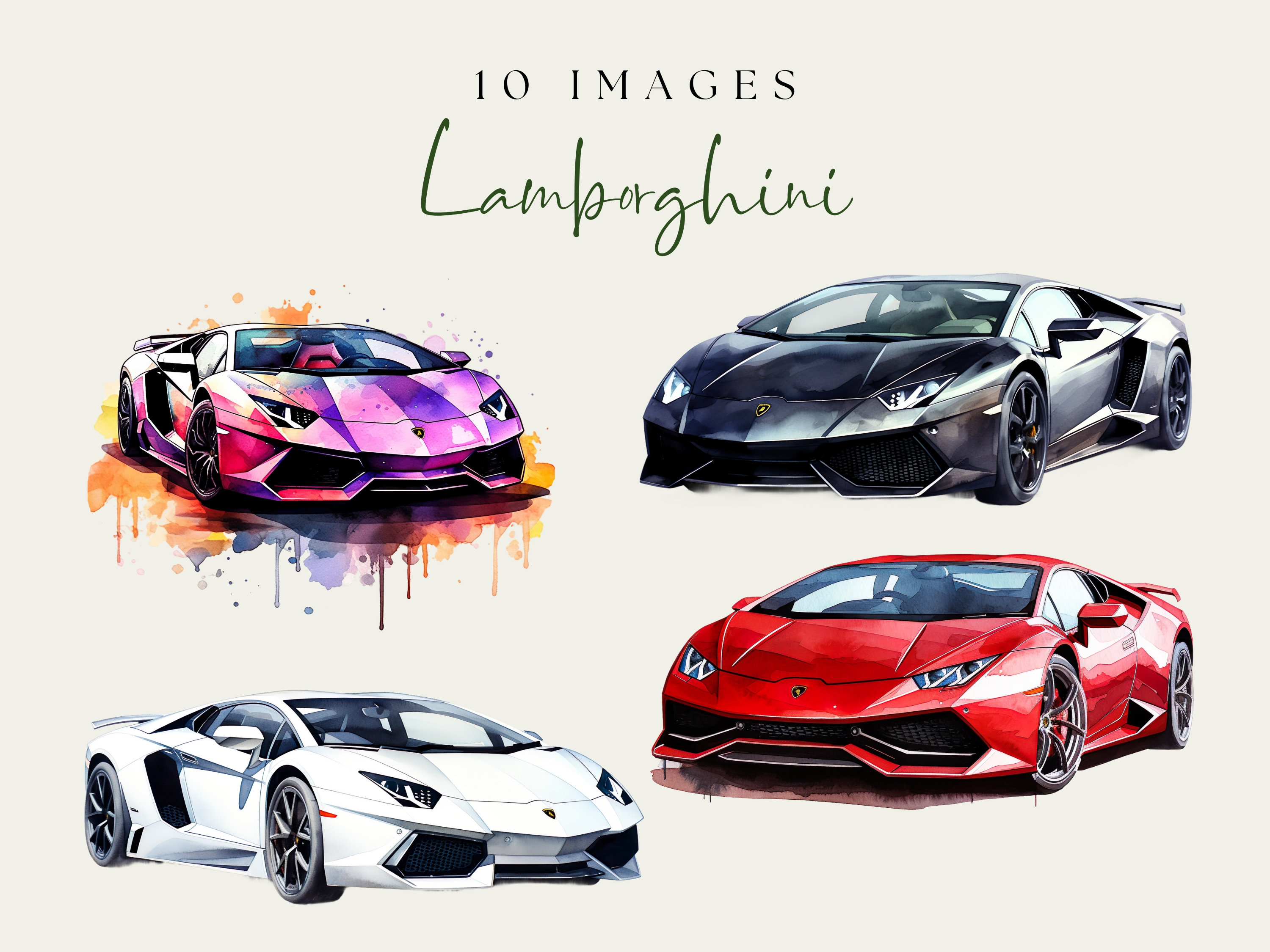 Lamborghini Clipart. Watercolor Sports Car PNG. Instant Download ...