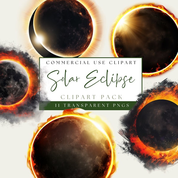 Solar Eclipse Clipart. Astrology Celestial PNG Bundle. Instant Digital Download. Sublimation Design. Commercial Use. Transparent Background.
