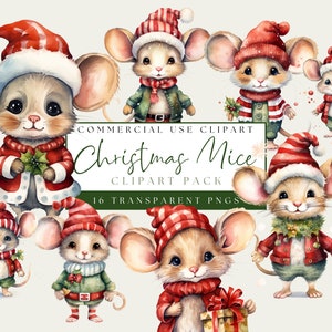 Christmas Mouse Clip Art. Watercolor Holiday Design PNG. Commercial Use. Xmas Mice. Junk Journals. Scrapbooks. Instant Digital Download.