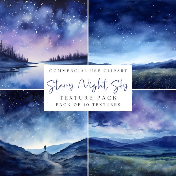 NightSky Texture Clipart. Night Sky Starry Backgrounds. Night Time Scenes. JPEG Clip Art. Colorful Landscape llustrations. Commercial Use.