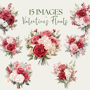 Valentine Watercolor Flowers Clipart Pack. Valentines Day Flower Images ...