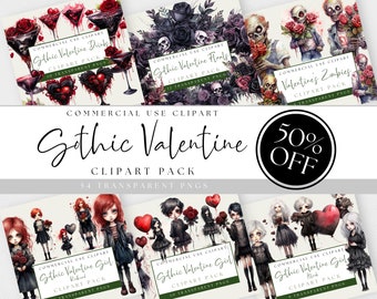 Gothic Valentine Clipart. Watercolor PNG Bundle. Valentine's Day Images. Junk Journal. Invitation Cards. Commercial Use. Instant Download.