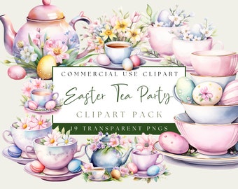 Pasen Tea Party-clipart. Pastelkleurige theeset. Pasen Florals-theepot, png. Tea Time-afbeeldingen. Porseleinen pot. Direct downloaden. Commercieel gebruik.