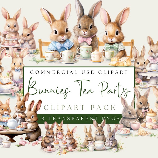 Easter Tea Clipart. Cute Spring Bunnies Having Tea Bundle. Easter Family Tea Time Graphics. Tea Party PNGs. Instant Download. Commercial Use