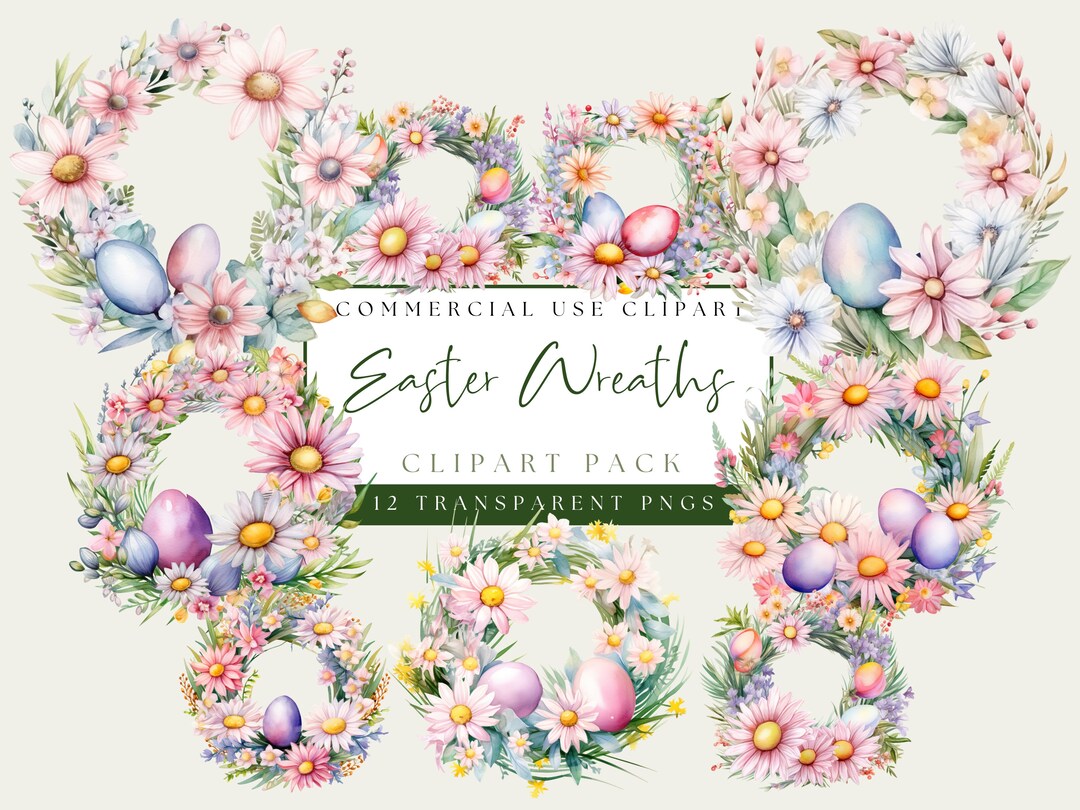 Easter Wreath Clipart. Spring Floral Wreath PNG Bundle. Watercolor ...